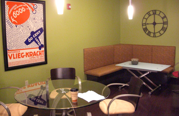 We built a banquette to save space and isolate the vending area from the main seating area.
